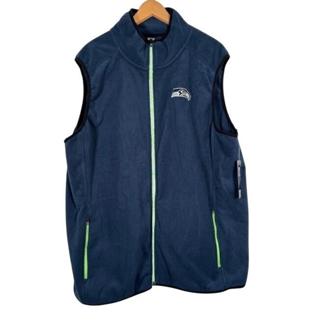 NWT Seattle Seahawks NFL Team Apparel Fleece Vest Men's XL Navy Blue Zip Pockets